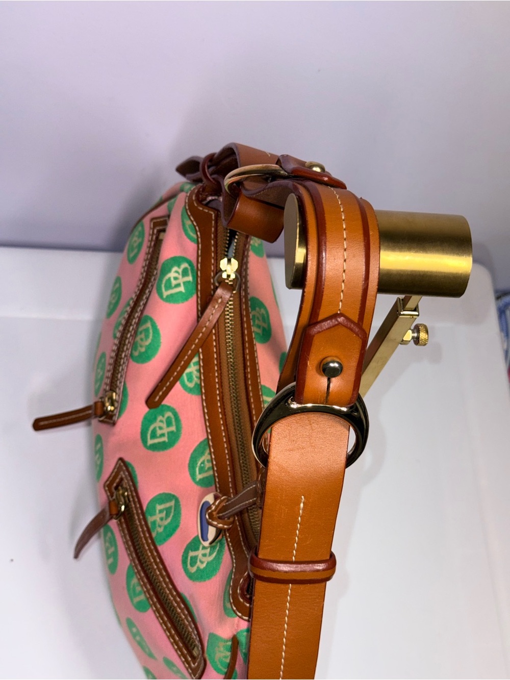 Dooney & Bourke Pink and Green Signature Crescent Shoulder Bag - Picture 5 of 8